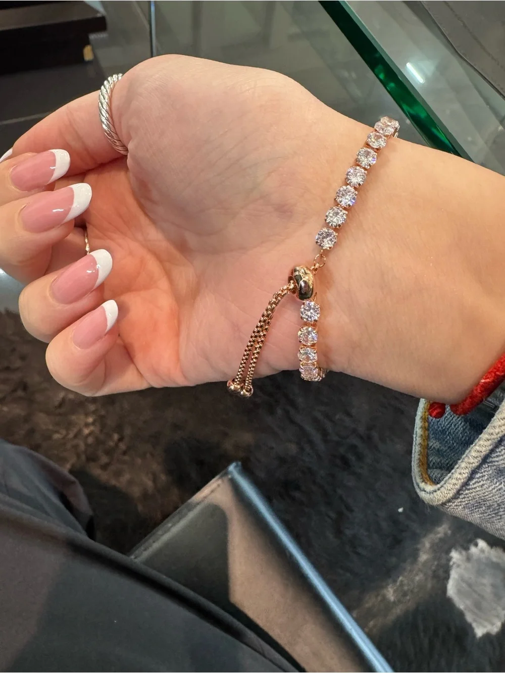 New Sparkling Rhinestone Tennis Bracelet - Rose Gold Tone Stainless Steel.